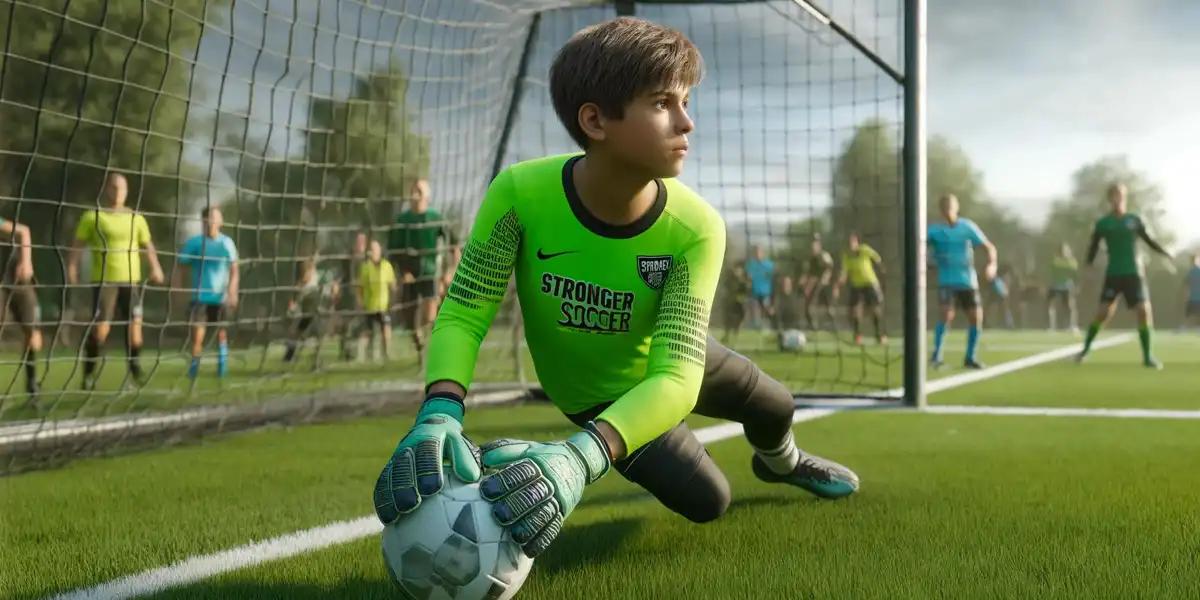 coach and female soccer player and her teammates having goalkeeping at soccer practice