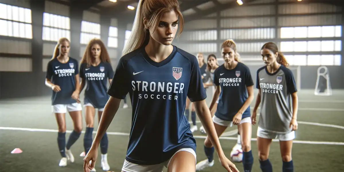 coach and female soccer player and her teammates having indoor at soccer practice